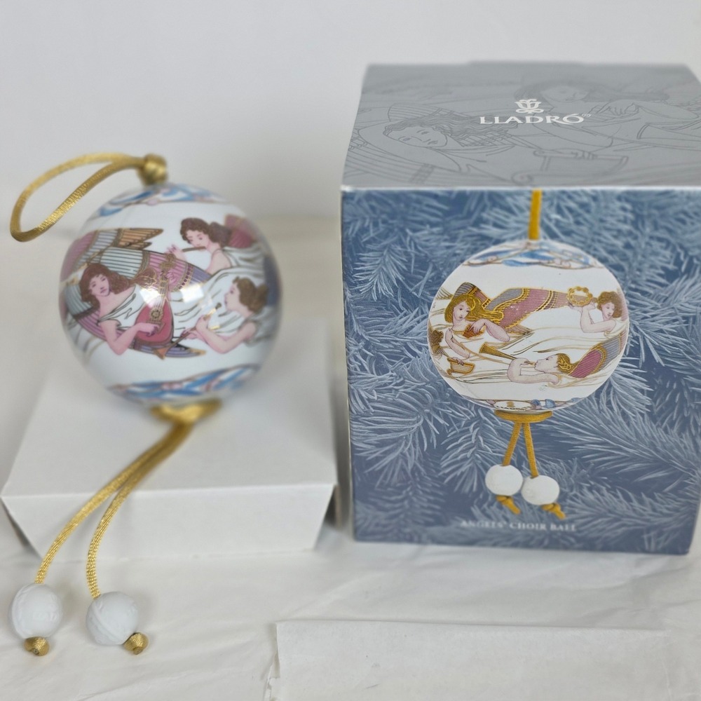 Lladro Angels Choir Ball Porcelain Christmas Ornament two string tassel with Box